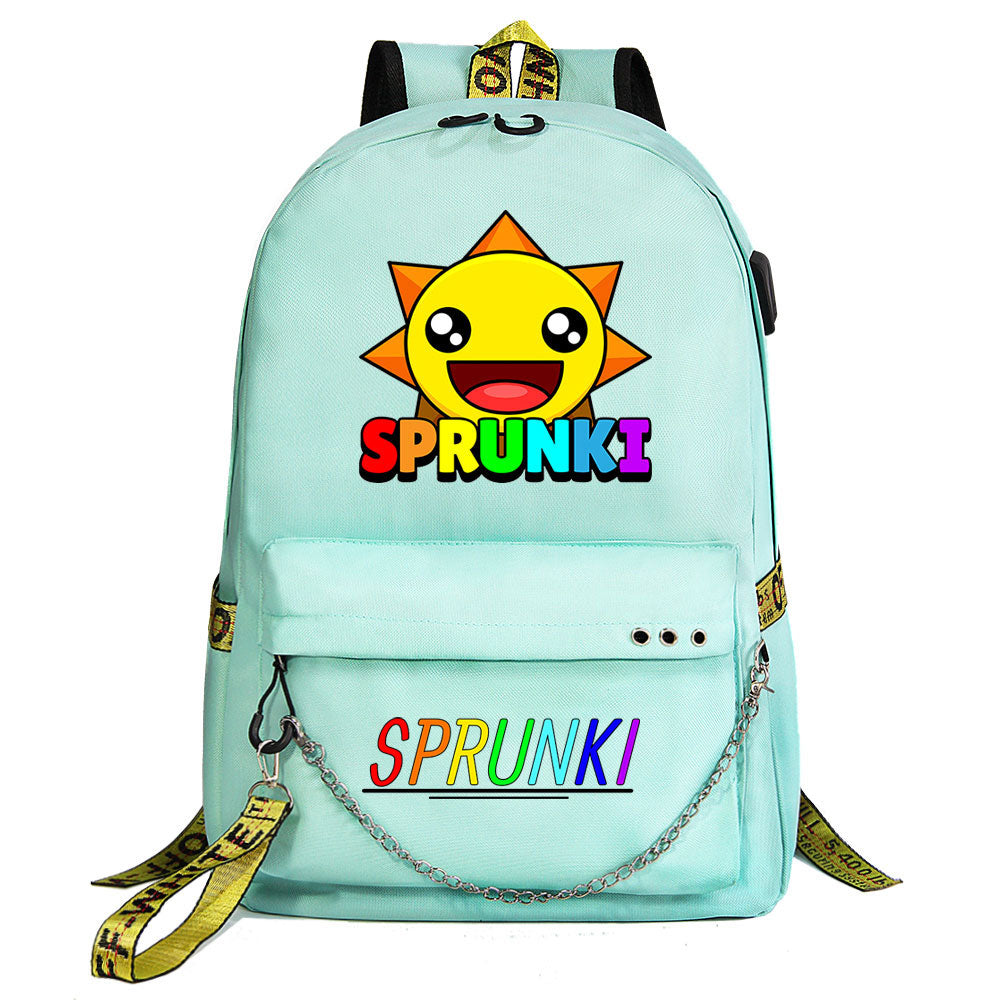 Sprunki USB Charging Backpack Shoolbag Notebook Bag Gifts for Kids Students