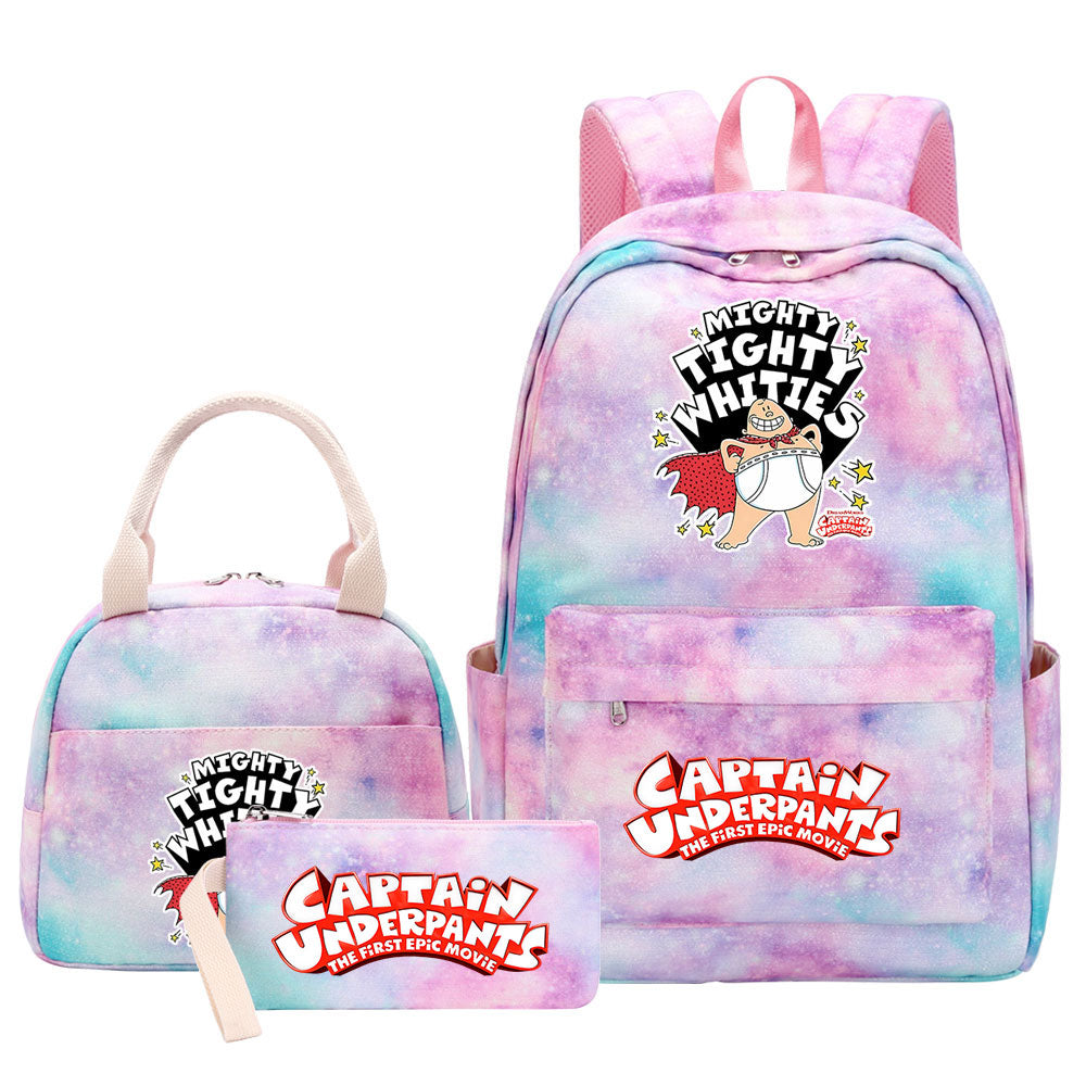 Captain Underpants Pink Starry Sky SchoolBag Backpack Lunch Box Bag Book Pencil Bags 3pcs Set