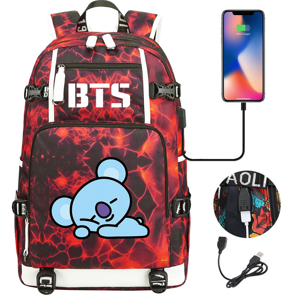 BTS Cartoon Koya USB Charging Backpack School NoteBook Laptop Travel Bags