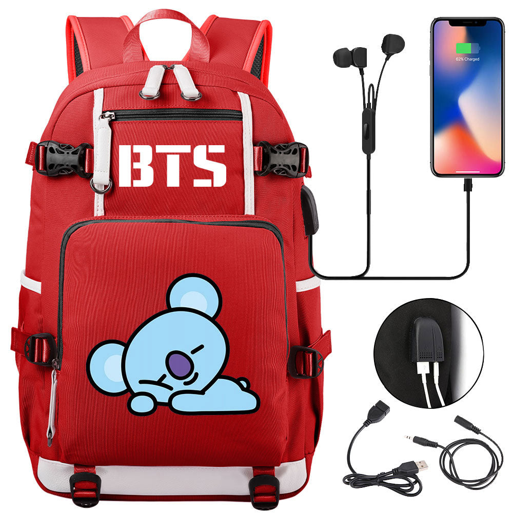 BTS Cartoon Koya USB Charging Backpack School NoteBook Laptop Travel Bags