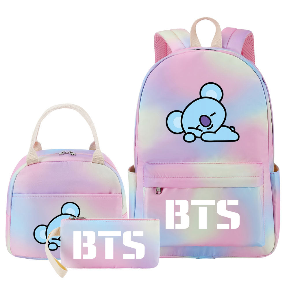 BTS Koya Pink Starry Sky SchoolBag Backpack Lunch Box Bag Book Pencil Bags 3pcs Set