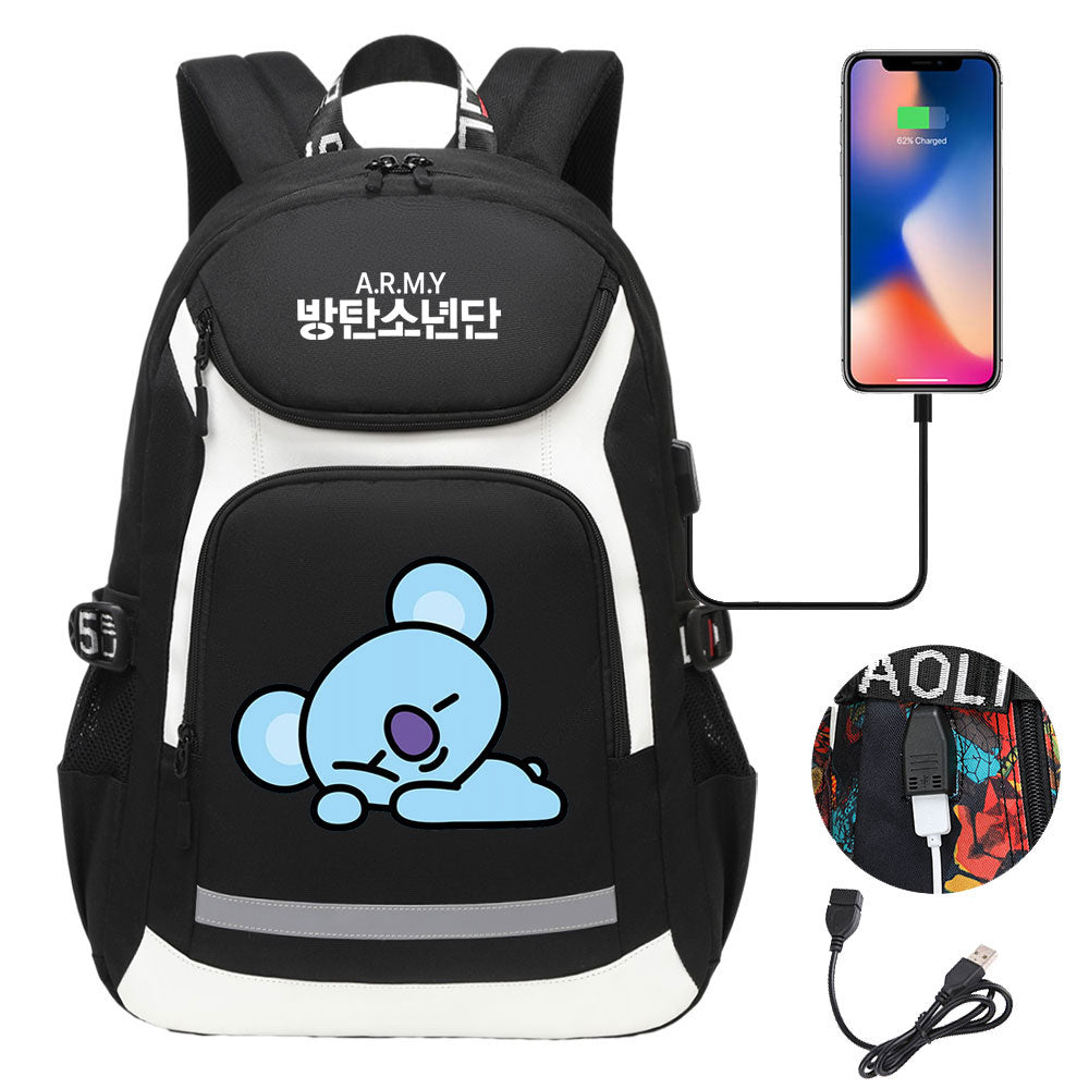 Kpop BTS Koya USB Charging Backpack School NoteBook Laptop Travel Bags