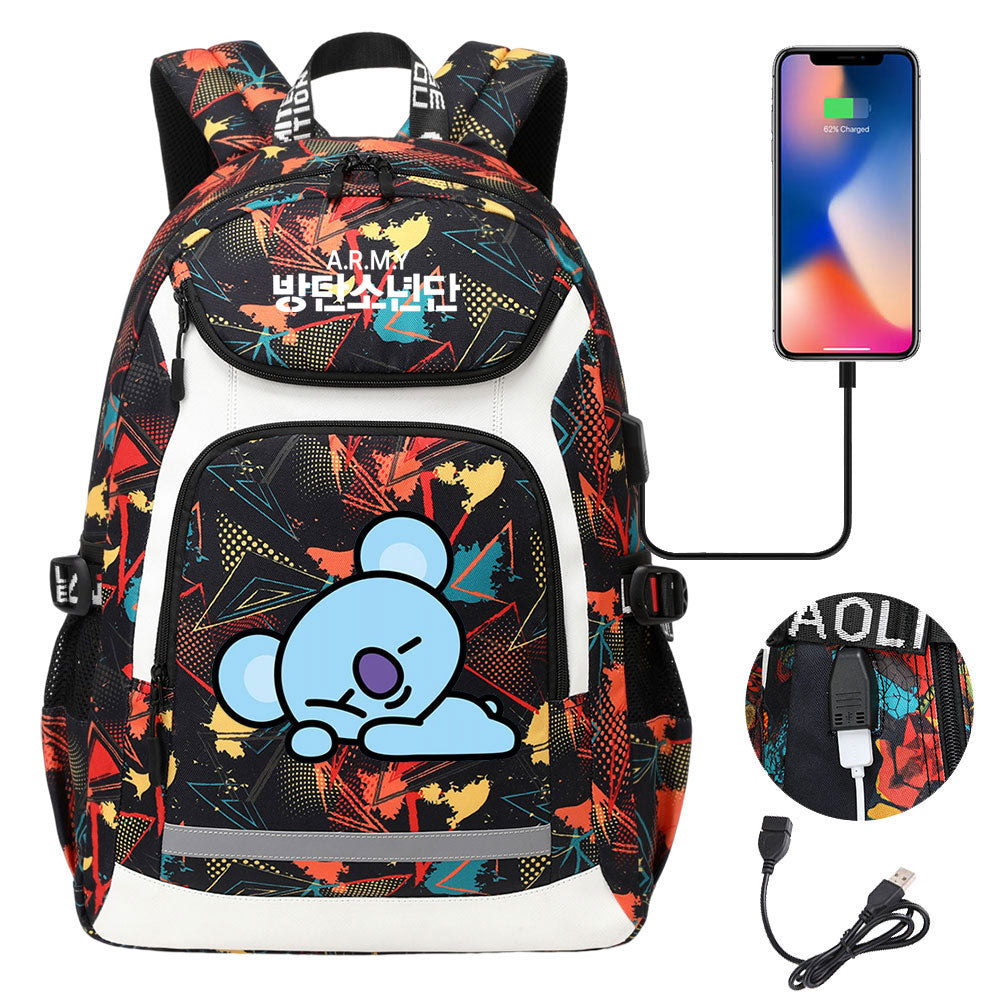 Kpop BTS Koya USB Charging Backpack School NoteBook Laptop Travel Bags