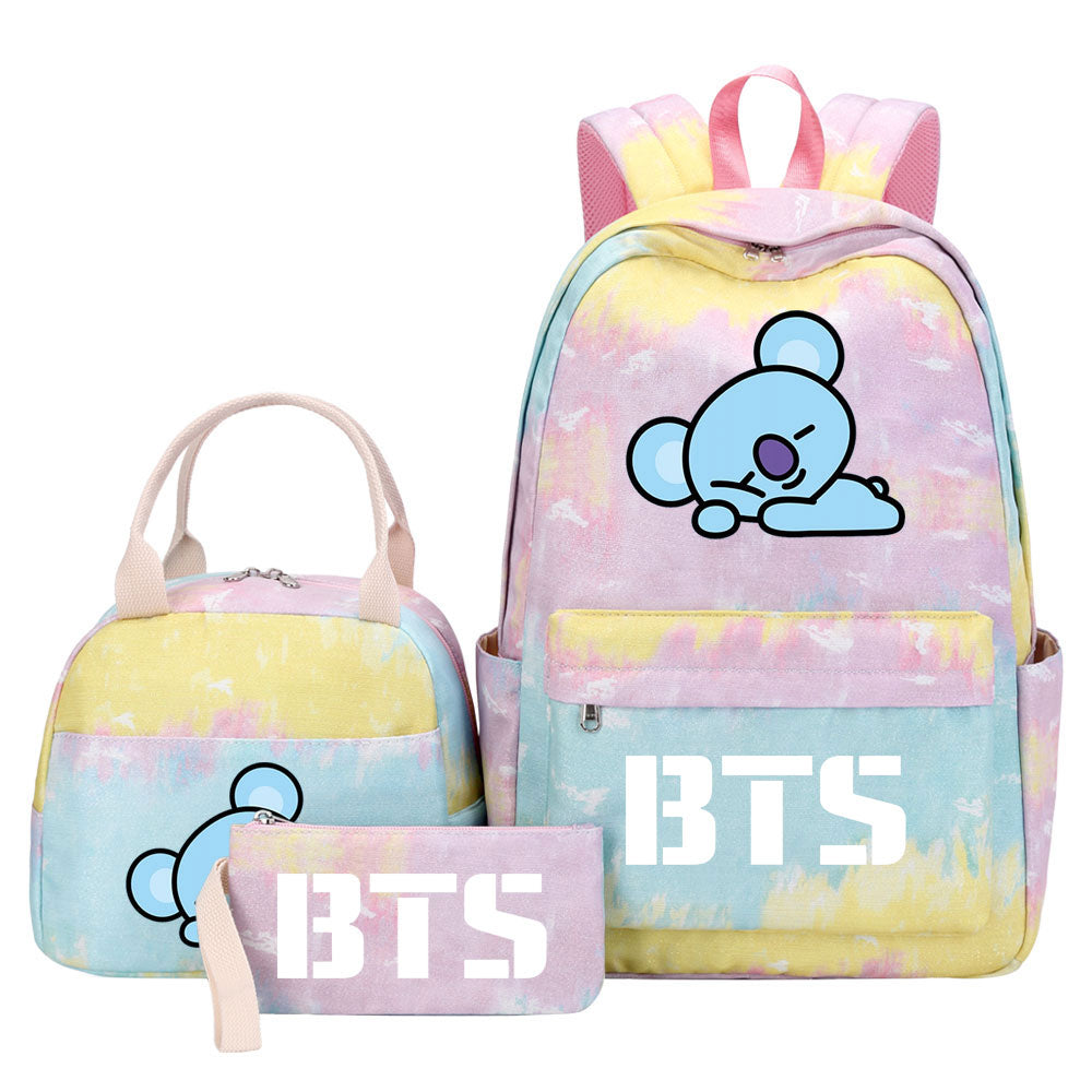 BTS Koya Pink Starry Sky SchoolBag Backpack Lunch Box Bag Book Pencil Bags 3pcs Set