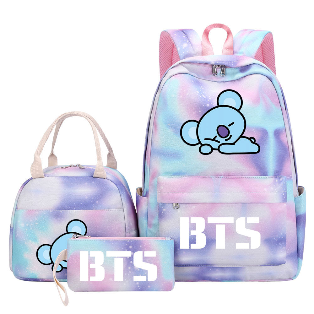 BTS Koya Pink Starry Sky SchoolBag Backpack Lunch Box Bag Book Pencil Bags 3pcs Set
