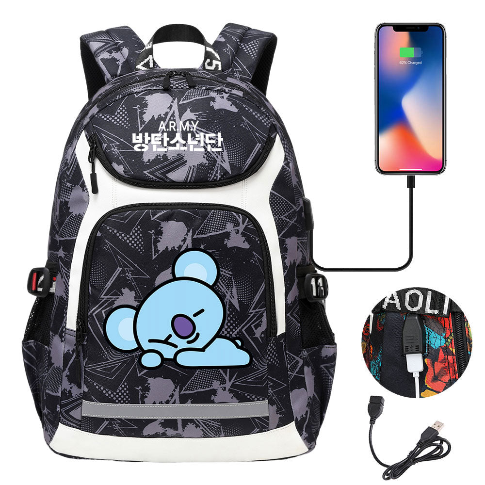 Kpop BTS Koya USB Charging Backpack School NoteBook Laptop Travel Bags