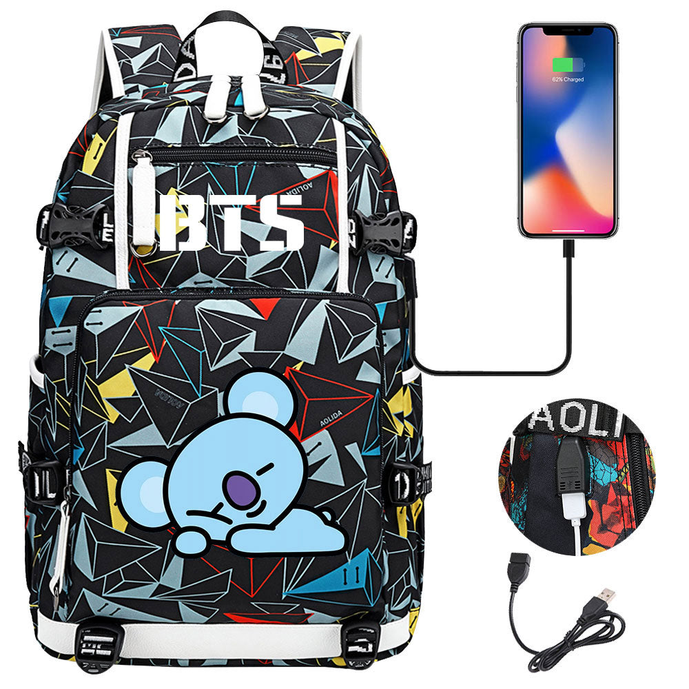 BTS Cartoon Koya USB Charging Backpack School NoteBook Laptop Travel Bags