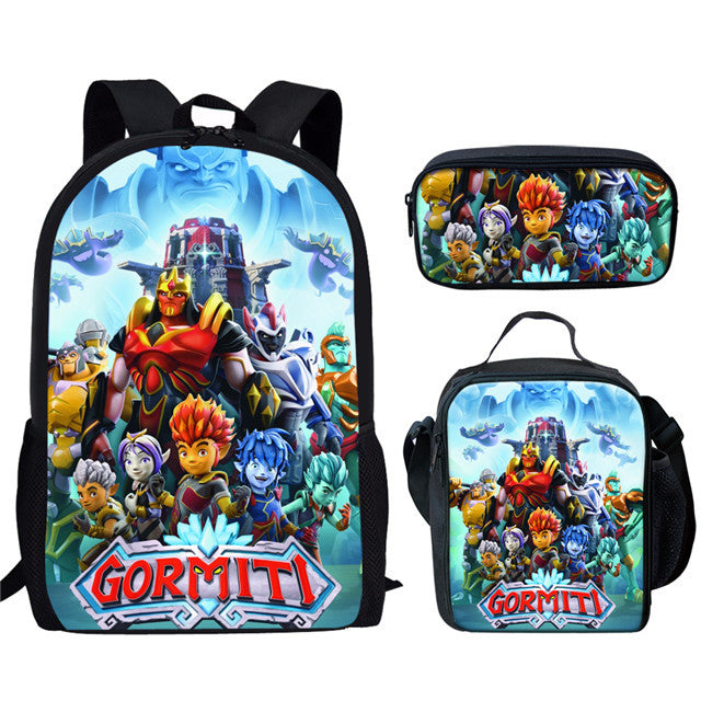 Anime Gormiti Schoolbag Backpack Lunch Bag Pencil Case 3pcs Set Gift for Kids Students