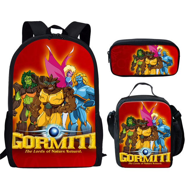 Anime Gormiti Schoolbag Backpack Lunch Bag Pencil Case 3pcs Set Gift for Kids Students