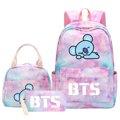 BTS Koya Pink Starry Sky SchoolBag Backpack Lunch Box Bag Book Pencil Bags 3pcs Set