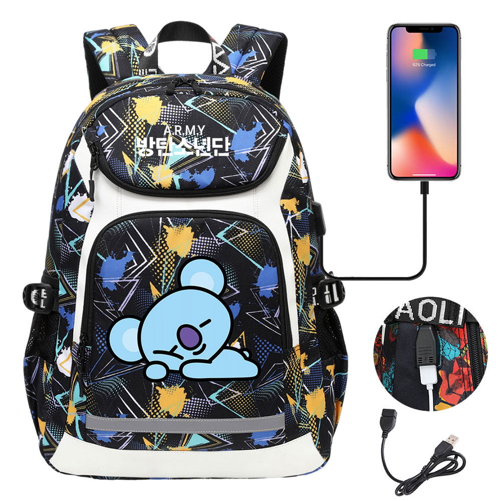 Kpop BTS Koya USB Charging Backpack School NoteBook Laptop Travel Bags
