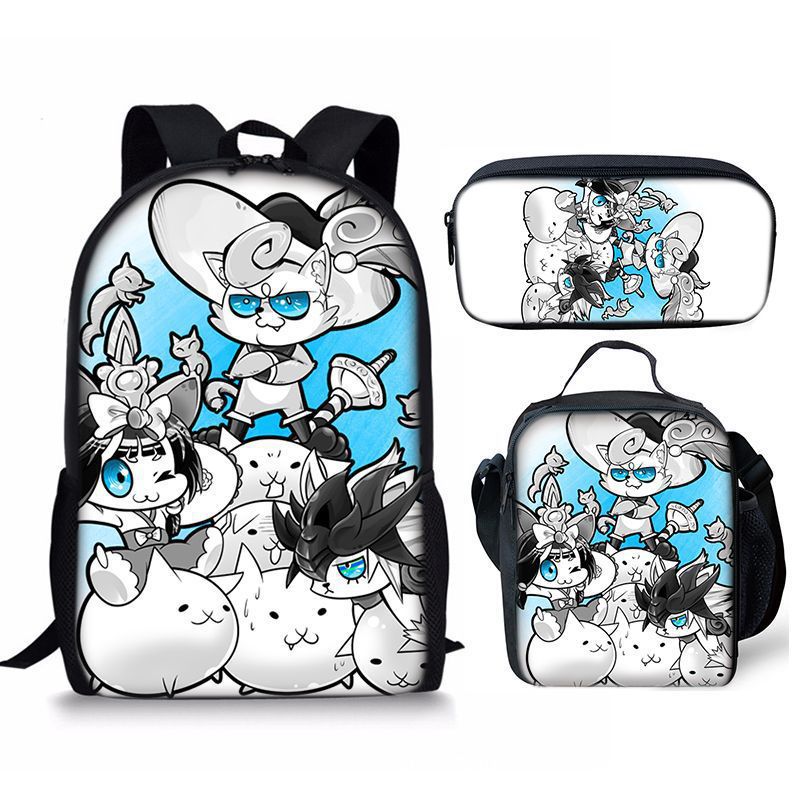 The Battle Cats Schoolbag Backpack Lunch Bag Pencil Case 3pcs Set Gift for Kids Students