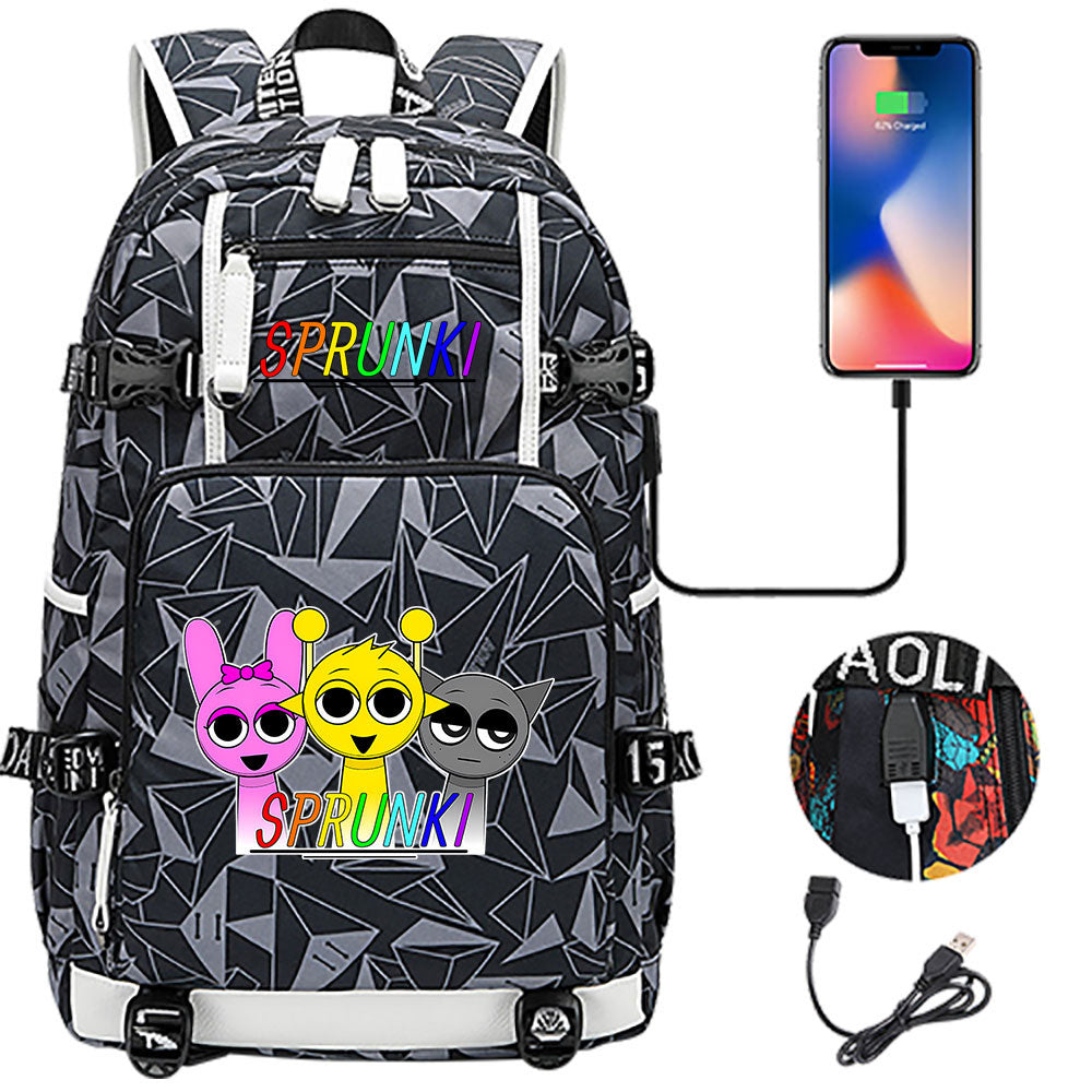 Sprunki USB Charging Backpack School NoteBook Laptop Travel Bags