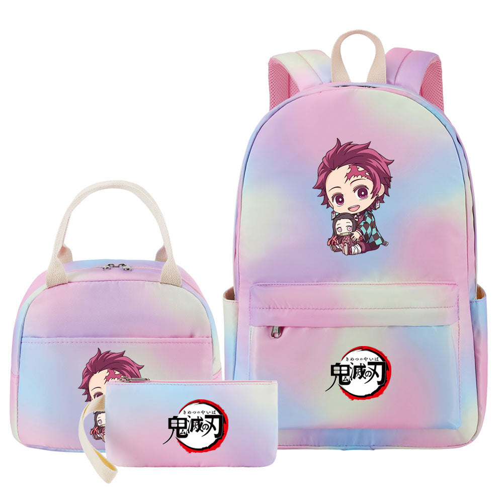 Demon Slayer Kimetsu No Yaiba Kamado Tanjiro  Pink Starry Sky SchoolBag Backpack Lunch Box Bag Book Pencil Bags 3pcs Set