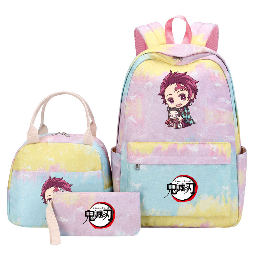 Demon Slayer Kimetsu No Yaiba Kamado Tanjiro  Pink Starry Sky SchoolBag Backpack Lunch Box Bag Book Pencil Bags 3pcs Set