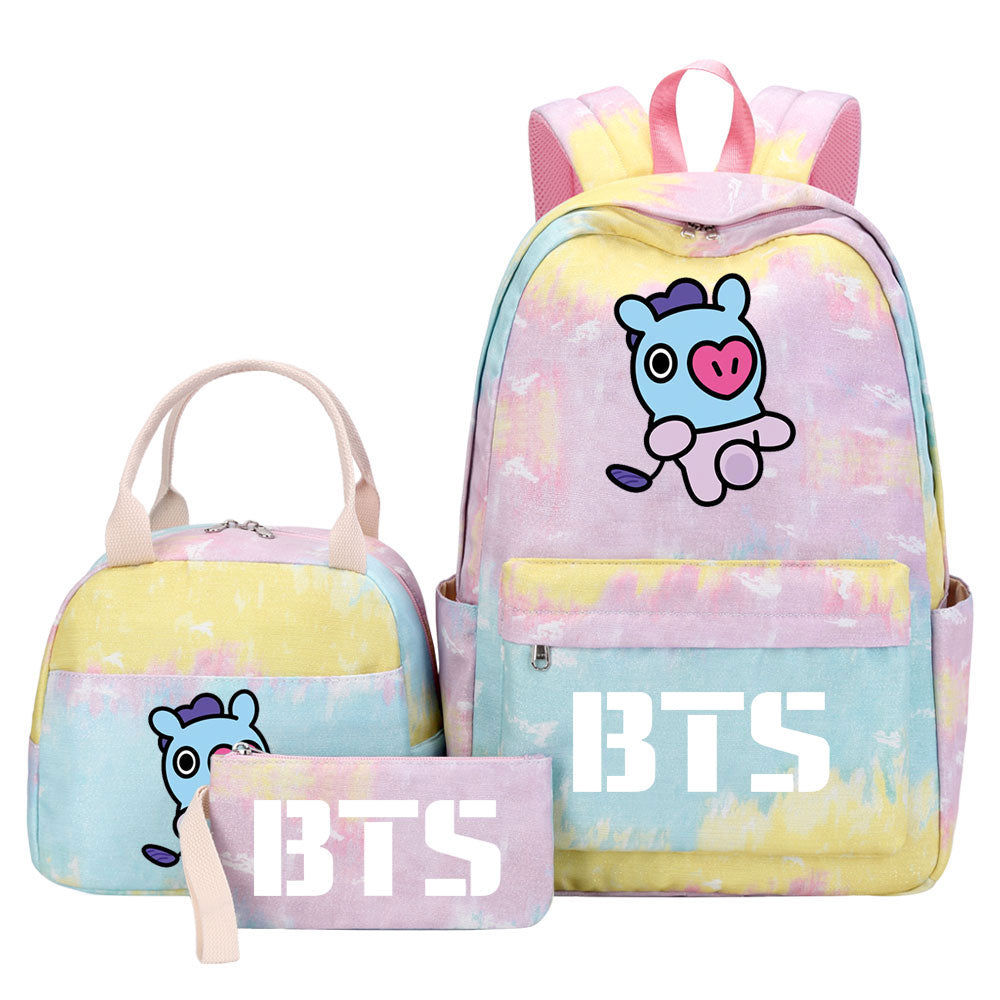 BTS Mang Pink Starry Sky SchoolBag Backpack Lunch Box Bag Book Pencil Bags 3pcs Set
