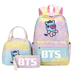 BTS Mang Pink Starry Sky SchoolBag Backpack Lunch Box Bag Book Pencil Bags 3pcs Set