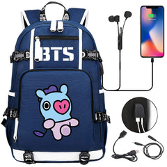 BTS Cartoon Mang USB Charging Backpack School NoteBook Laptop Travel Bags