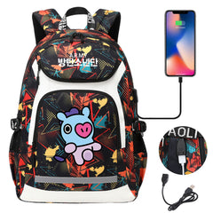 Kpop BTS Mang USB Charging Backpack School NoteBook Laptop Travel Bags