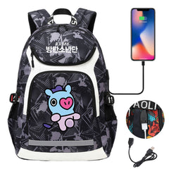 Kpop BTS Mang USB Charging Backpack School NoteBook Laptop Travel Bags