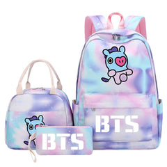 BTS Mang Pink Starry Sky SchoolBag Backpack Lunch Box Bag Book Pencil Bags 3pcs Set