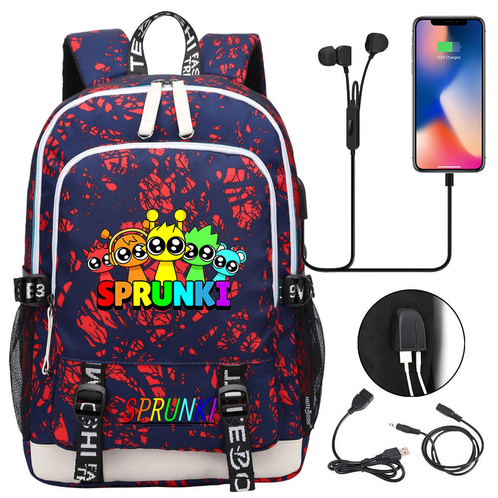 Sprunki USB Charging Backpack School Note Book Laptop Travel Bags