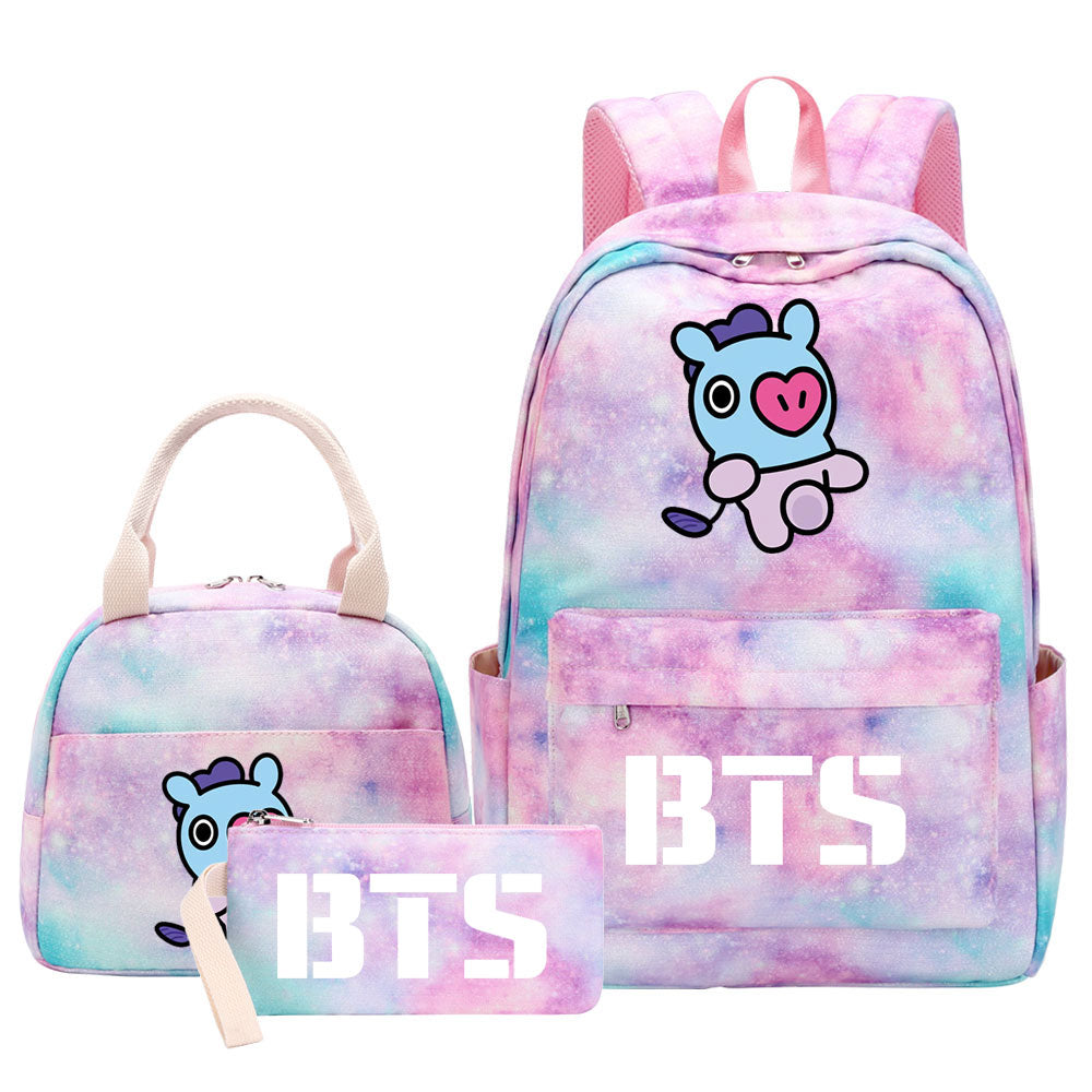 BTS Mang Pink Starry Sky SchoolBag Backpack Lunch Box Bag Book Pencil Bags 3pcs Set