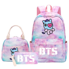 BTS Mang Pink Starry Sky SchoolBag Backpack Lunch Box Bag Book Pencil Bags 3pcs Set