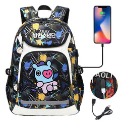 Kpop BTS Mang USB Charging Backpack School NoteBook Laptop Travel Bags