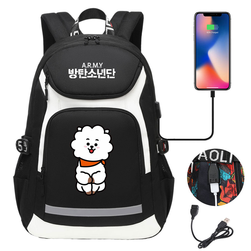 Kpop BTS RJ USB Charging Backpack School NoteBook Laptop Travel Bags