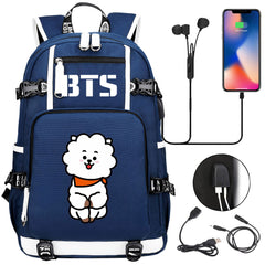 BTS Cartoon RJ USB Charging Backpack School NoteBook Laptop Travel Bags