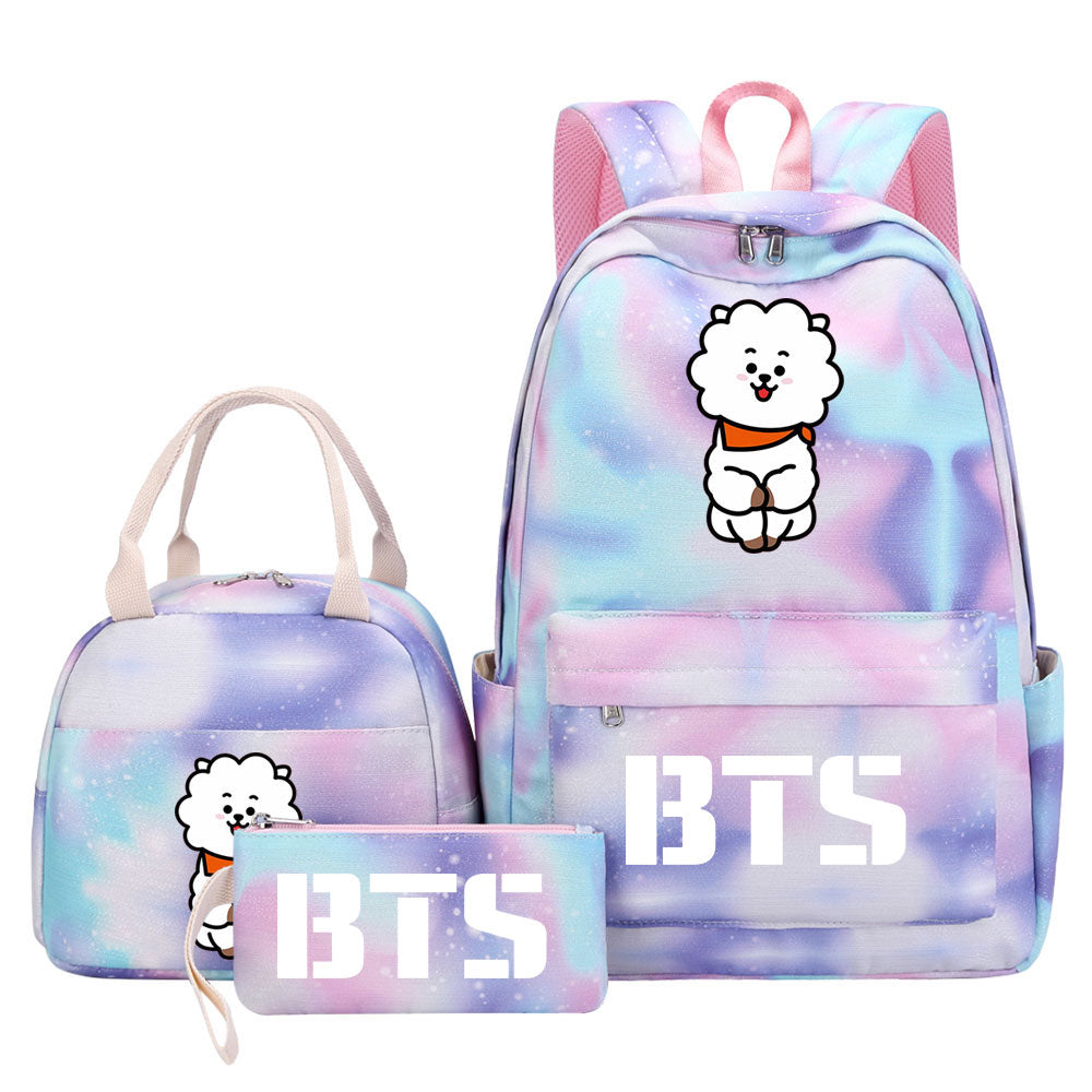 BTS RJ Pink Starry Sky SchoolBag Backpack Lunch Box Bag Book Pencil Bags 3pcs Set