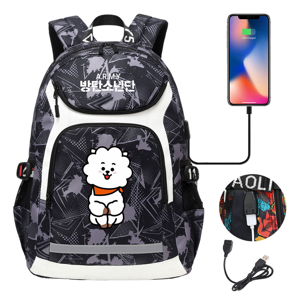 Kpop BTS RJ USB Charging Backpack School NoteBook Laptop Travel Bags