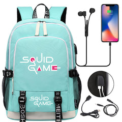 Squid Game USB Charging Backpack School Note Book Laptop Travel Bags