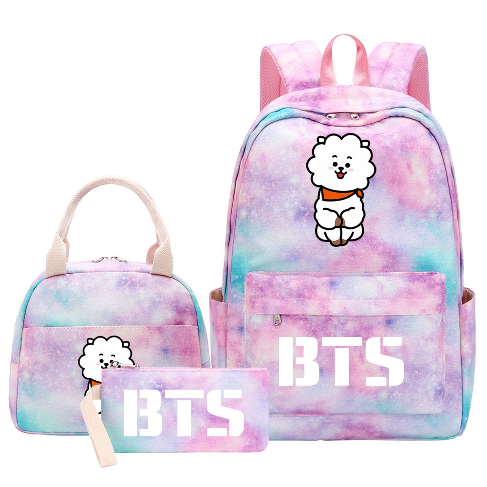 BTS RJ Pink Starry Sky SchoolBag Backpack Lunch Box Bag Book Pencil Bags 3pcs Set