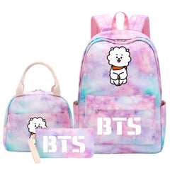 BTS RJ Pink Starry Sky SchoolBag Backpack Lunch Box Bag Book Pencil Bags 3pcs Set
