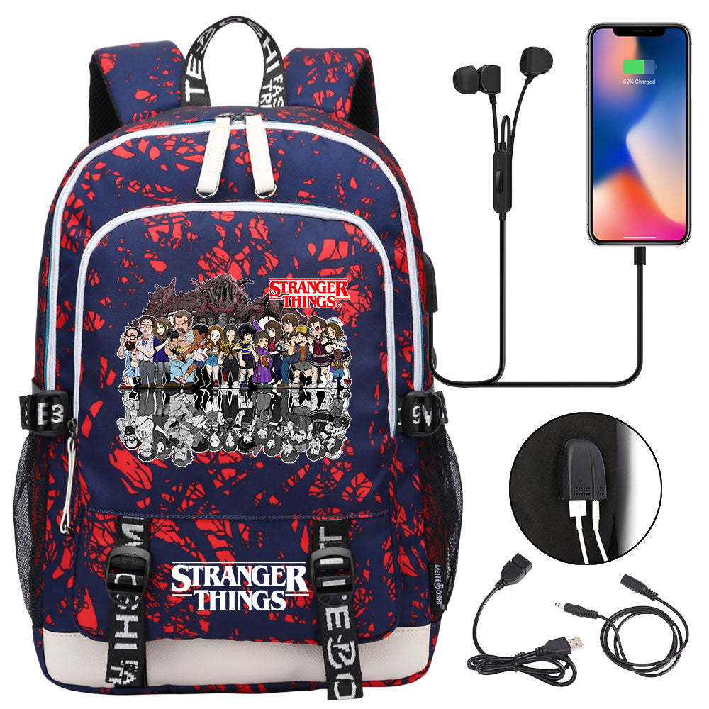 Strangers Things USB Charging Backpack School Note Book Laptop Travel Bags