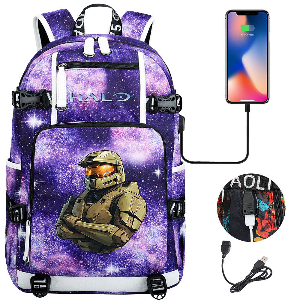 Halo Infinite USB Charging Backpack School NoteBook Laptop Travel Bags