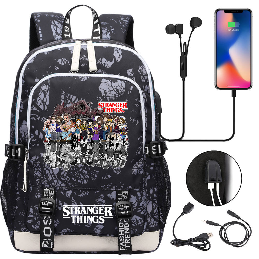 Strangers Things USB Charging Backpack School Note Book Laptop Travel Bags