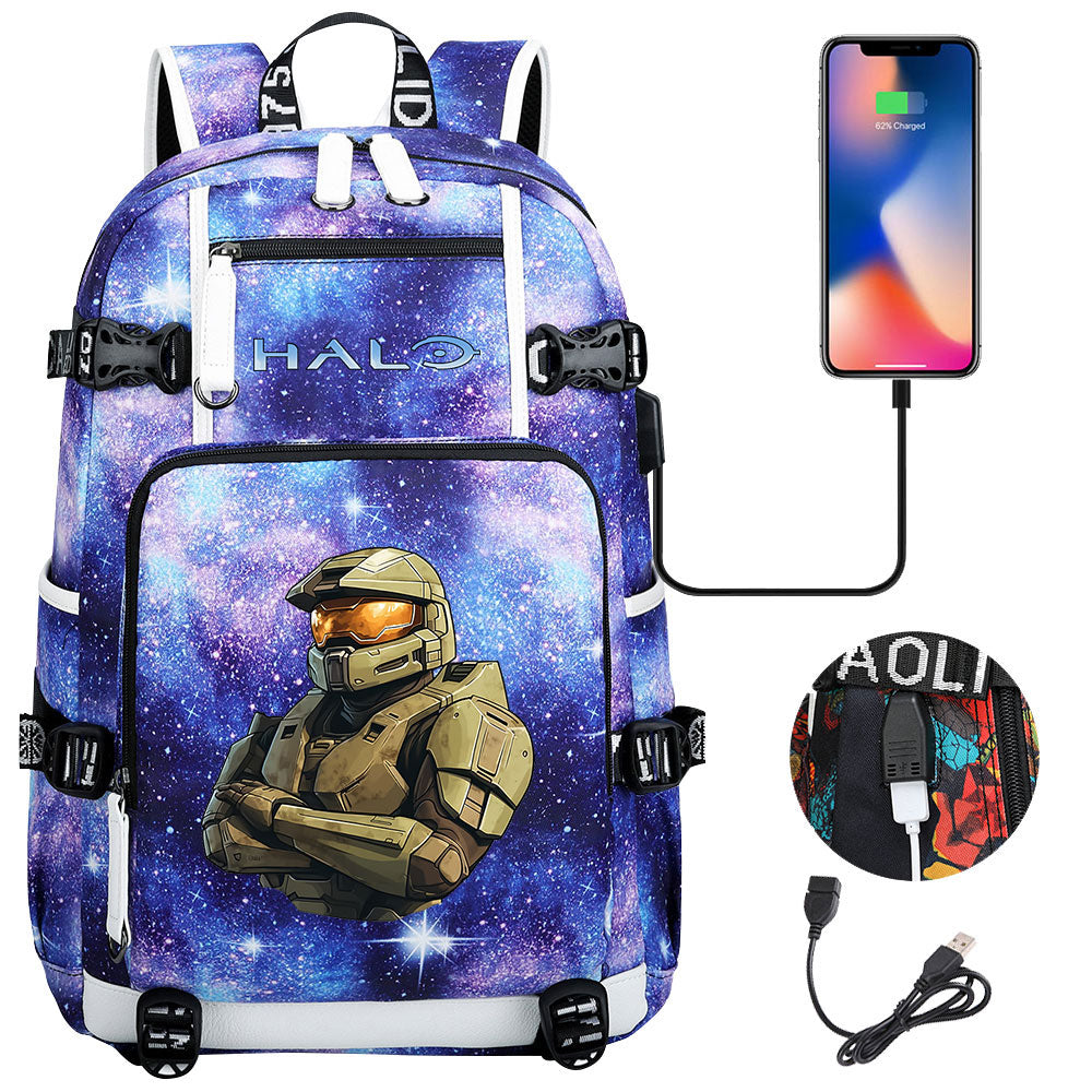 Halo Infinite USB Charging Backpack School NoteBook Laptop Travel Bags