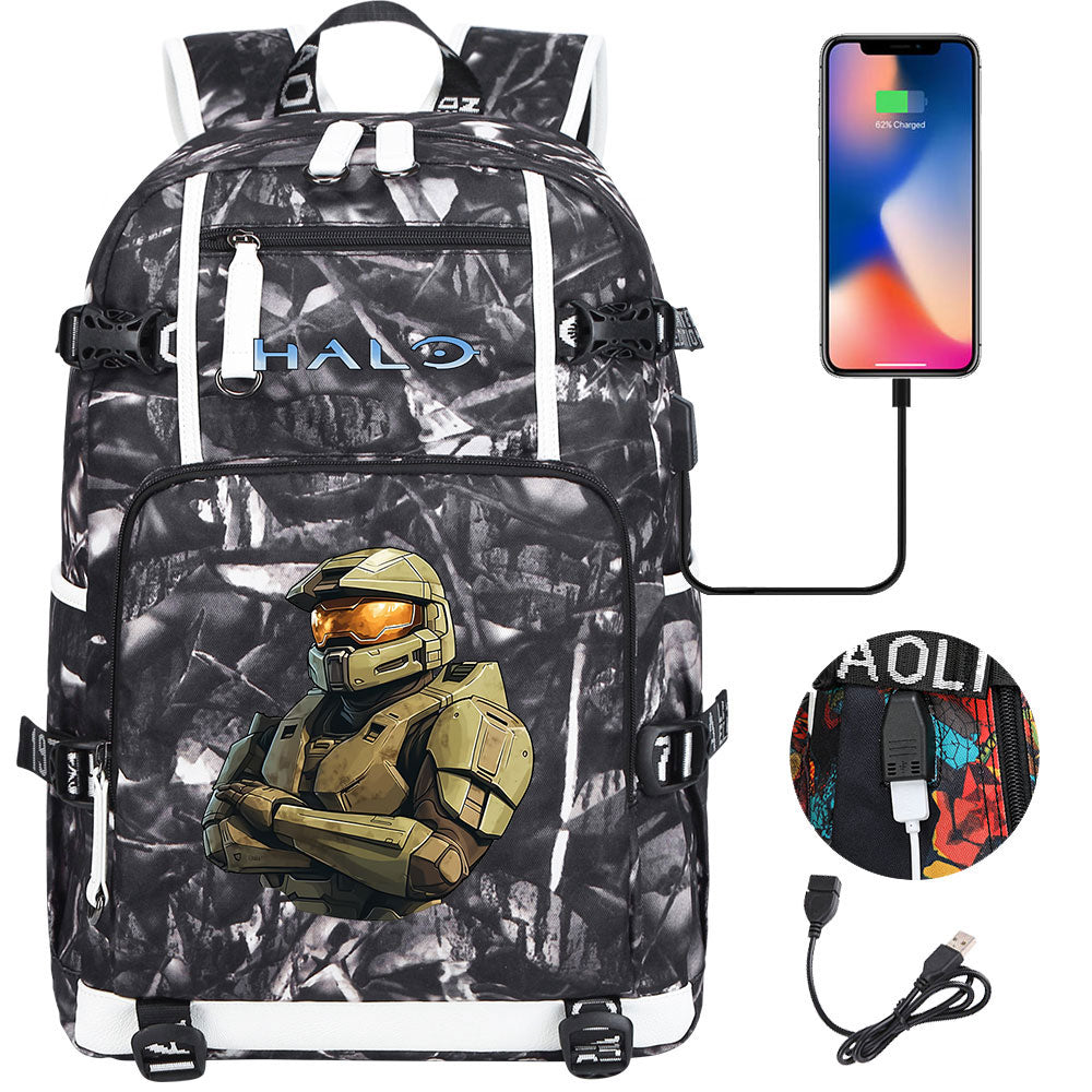 Halo Infinite USB Charging Backpack School NoteBook Laptop Travel Bags