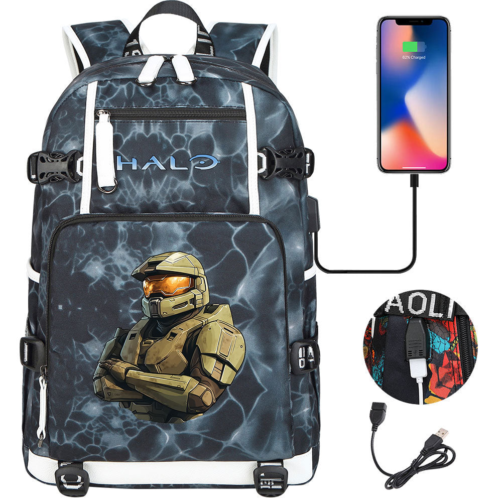Halo Infinite USB Charging Backpack School NoteBook Laptop Travel Bags