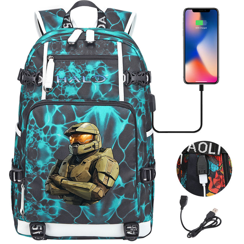 Halo Infinite USB Charging Backpack School NoteBook Laptop Travel Bags