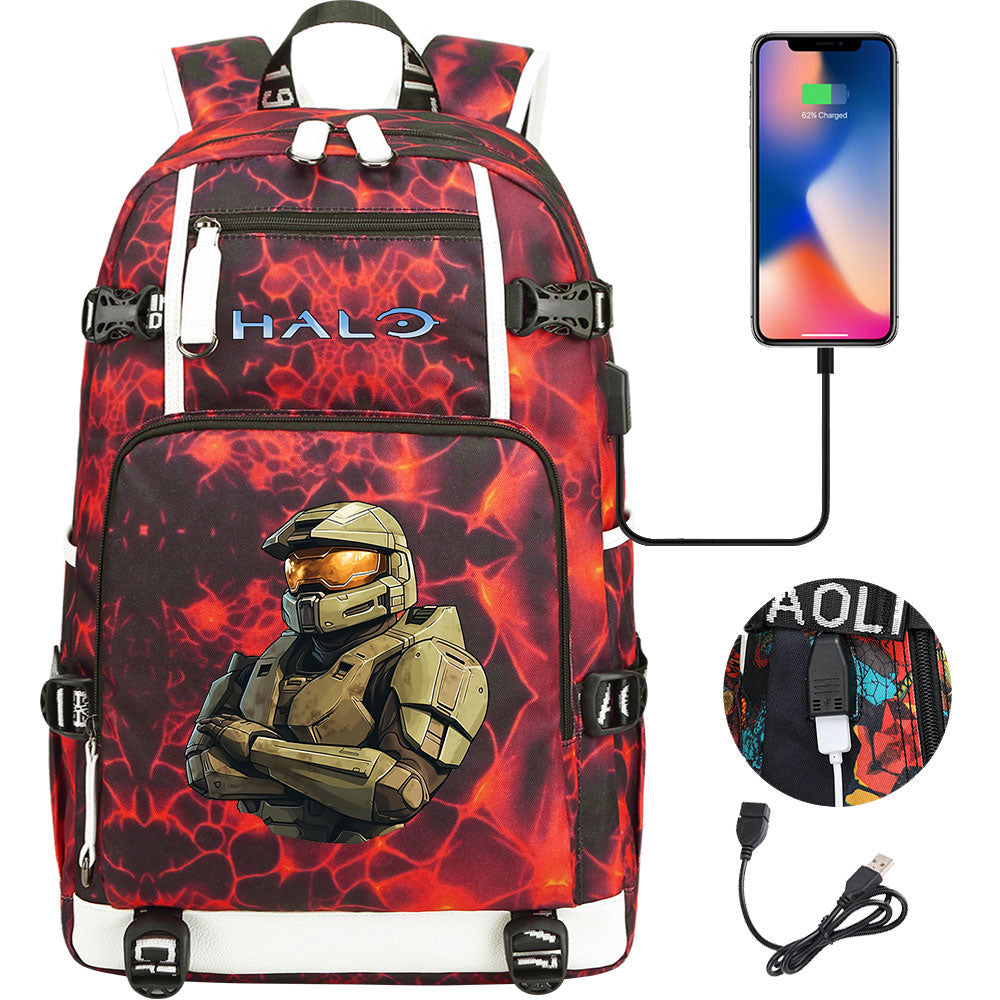 Halo Infinite USB Charging Backpack School NoteBook Laptop Travel Bags