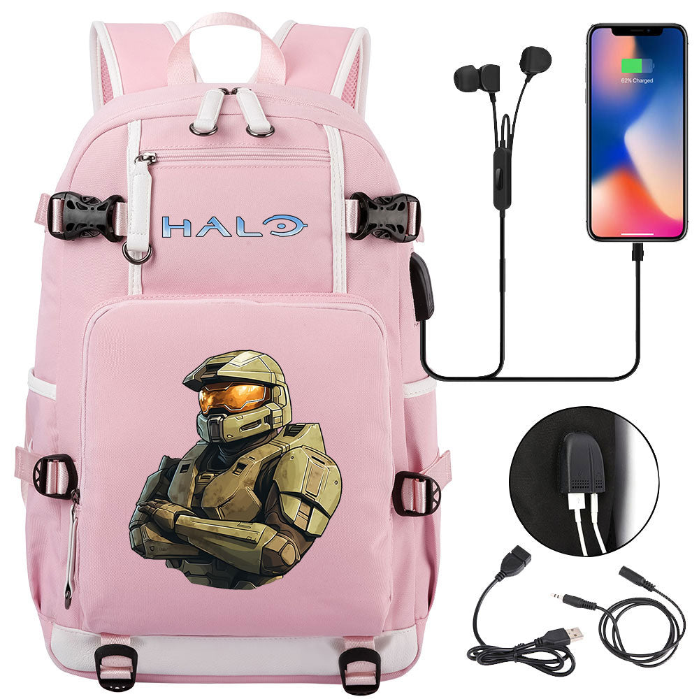 Halo Infinite USB Charging Backpack School NoteBook Laptop Travel Bags