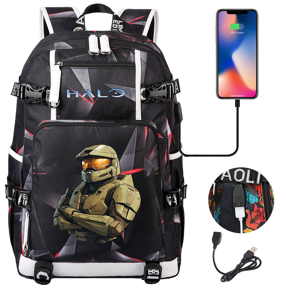 Halo Infinite USB Charging Backpack School NoteBook Laptop Travel Bags