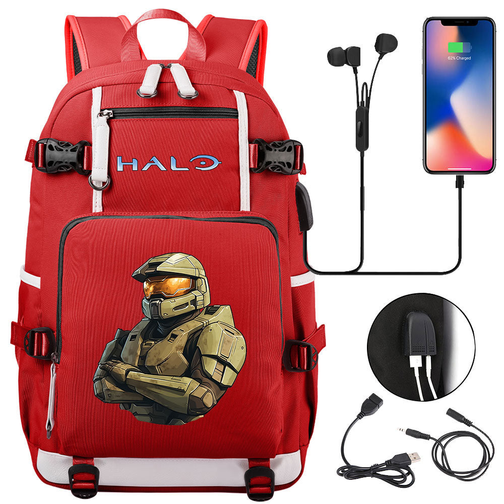 Halo Infinite USB Charging Backpack School NoteBook Laptop Travel Bags