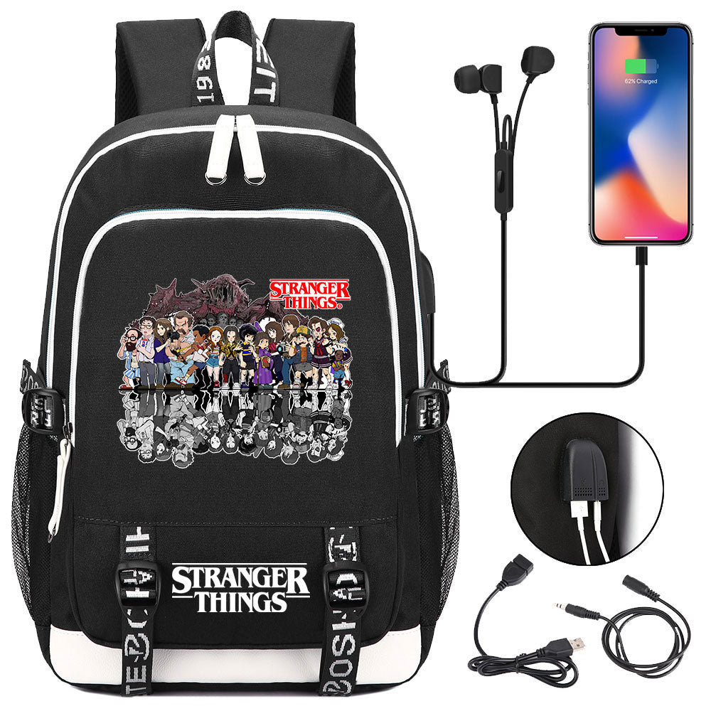 Strangers Things USB Charging Backpack School Note Book Laptop Travel Bags