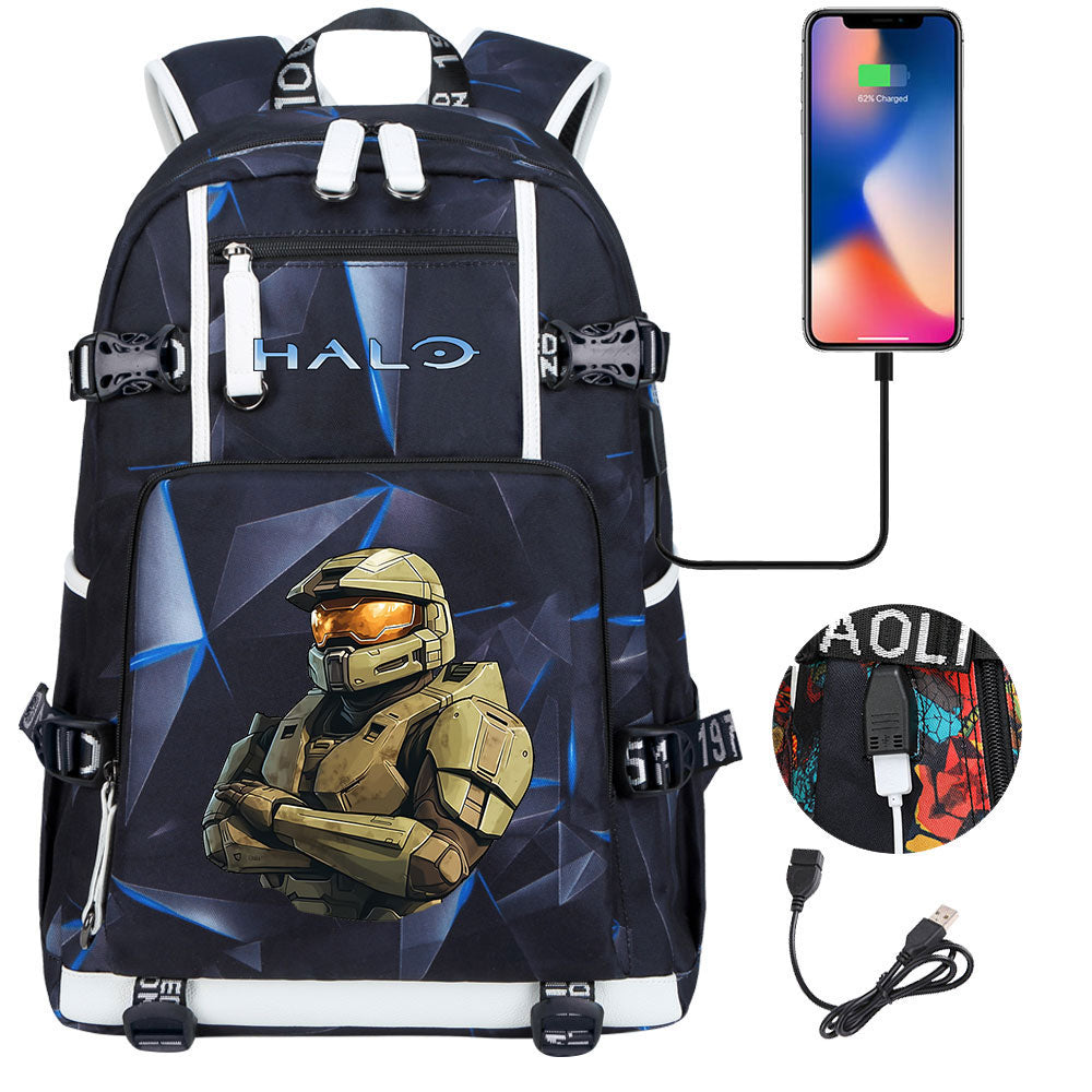 Halo Infinite USB Charging Backpack School NoteBook Laptop Travel Bags