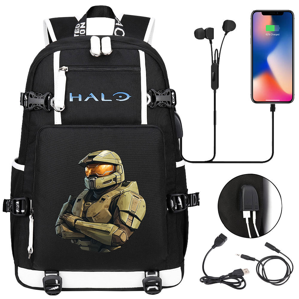 Halo Infinite USB Charging Backpack School NoteBook Laptop Travel Bags